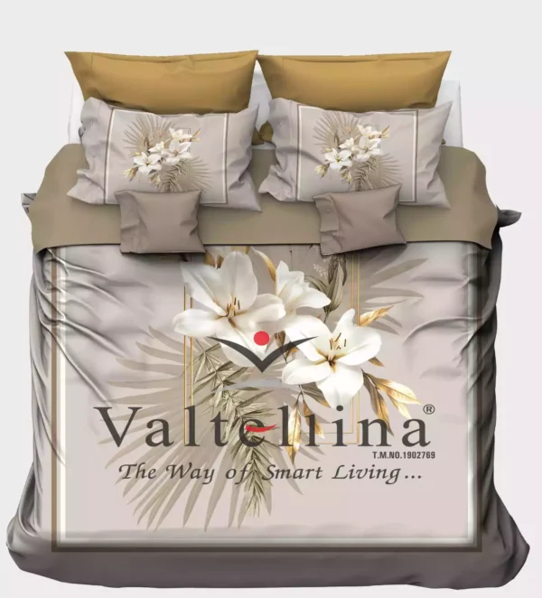 Valtellina King Size 3D Satin Printed Bedsheet 108x108 Inches, 350 TC Ultra-Soft Fabric with 2 Pillow Covers
