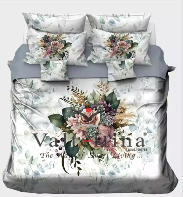 Valtellina King Size 3D Satin Printed Bedsheet 108x108 Inches, 350 TC Ultra-Soft Fabric with 2 Pillow Covers
